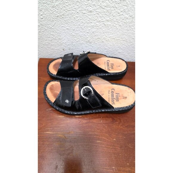 Firm Comfort Women Black Leather Slide Sandals Adjustable Straps Size 39 /8.5 US - Picture 3 of 7